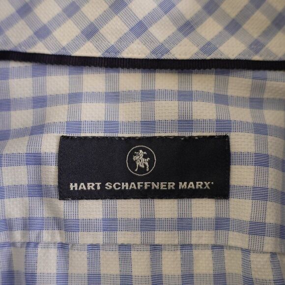 Hart Schaffner Marx Blue Purple‎ Check Medium Collared Dress Shirt Long Sleeve - Picture 7 of 10